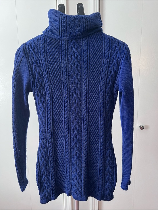 Sweaters - Classic Cable-Knit Turtleneck Sweater Dress - Blue